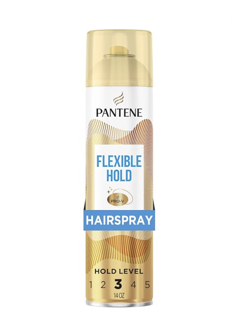 Gold and white can of Pantene Pro-V Flexible Hold Hairspray.