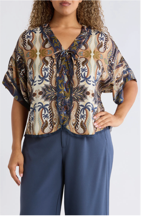 Wit & Wisdom casual top with a relaxed drop shoulder and rolled cuffs.