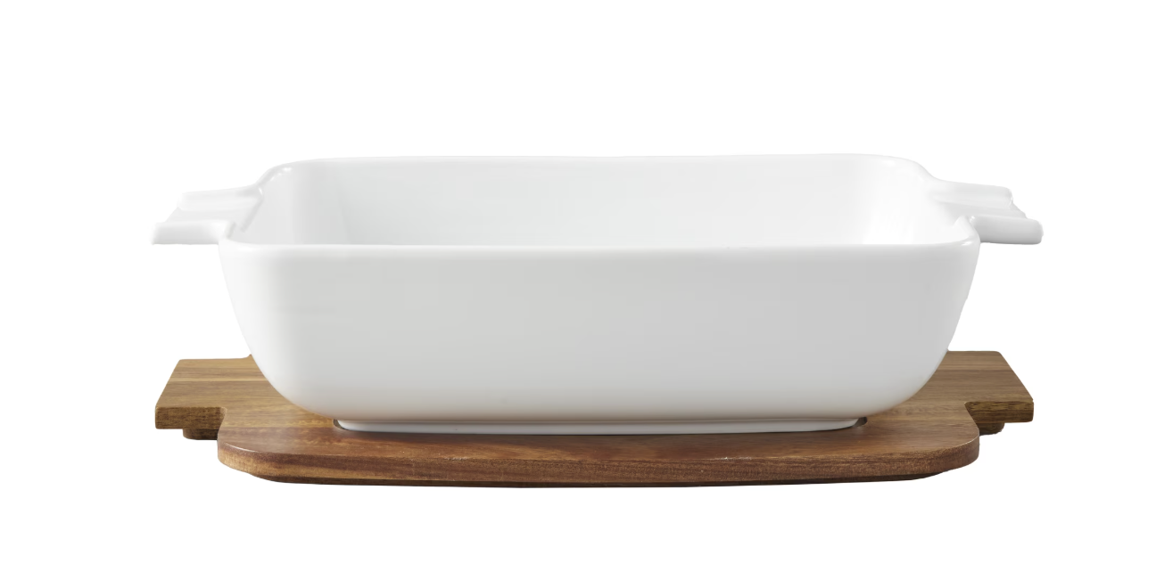 Better Homes & Gardens ceramic oven-to-table dish with acacia lid