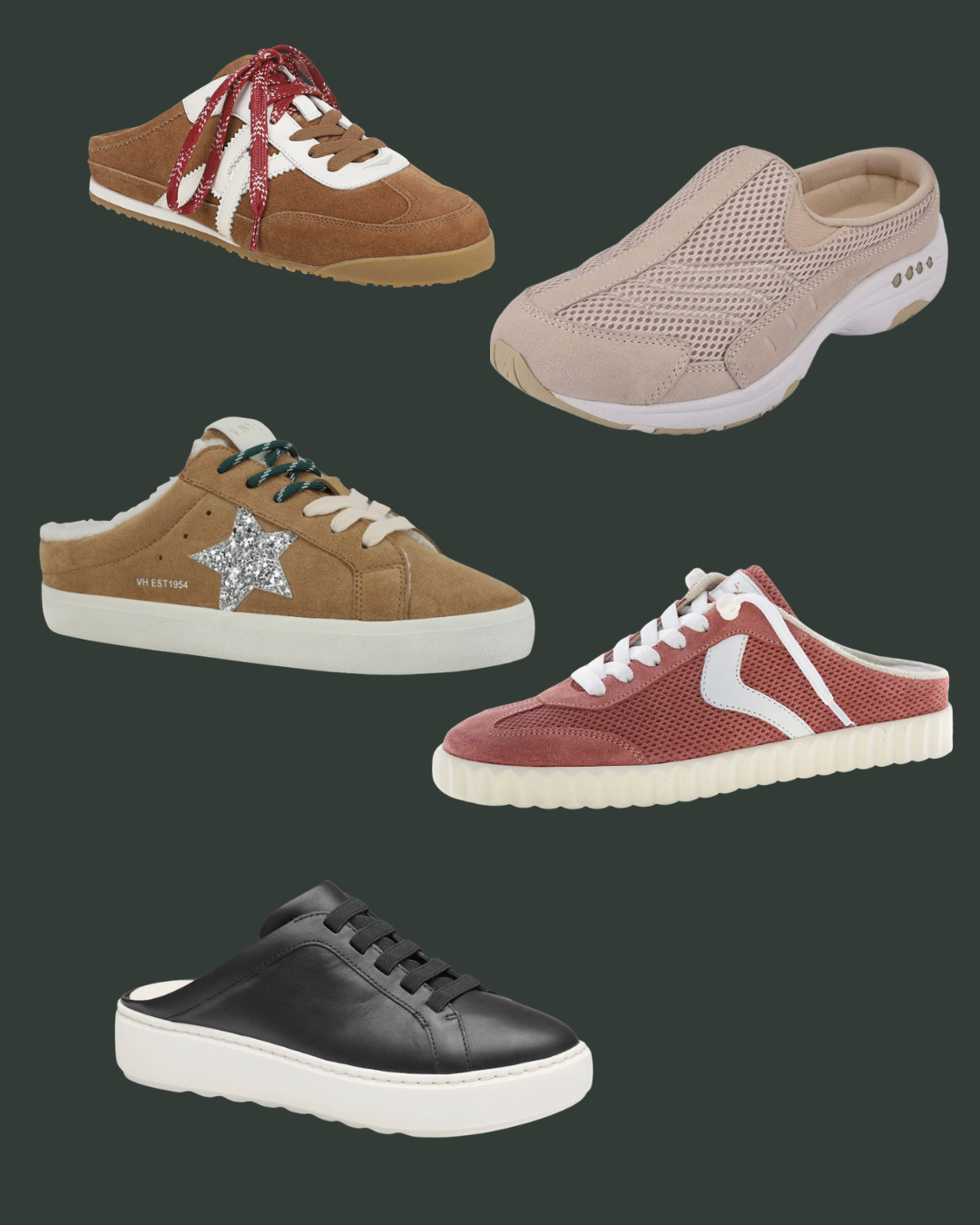 Collage of six sneaker mules sold at Nordstrom including suede, leather, platform and low-profile styles.