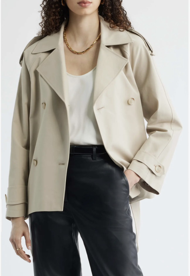 Nordstrom belted stretch-cotton short trench coat for women.