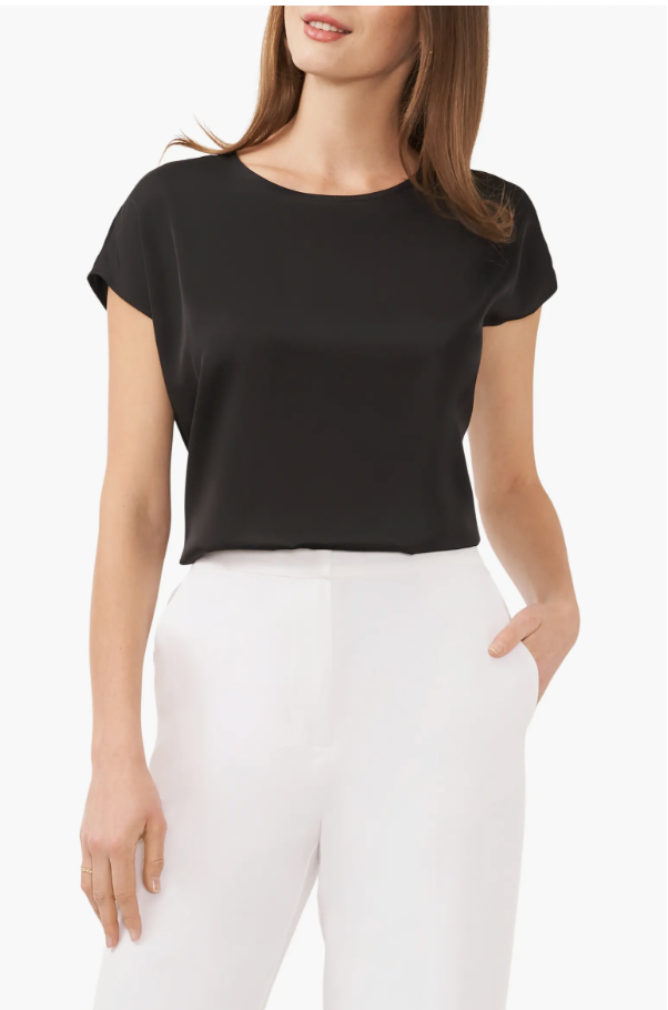 Halogen dolman-sleeve top with a relaxed upper-arm fit and polished jewel neckline.