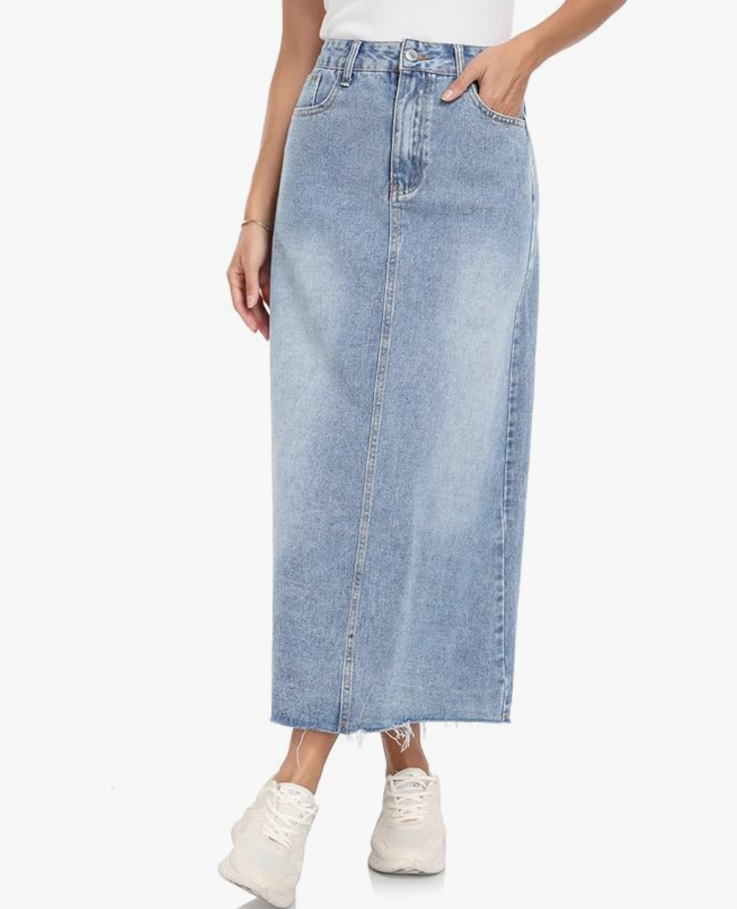 Denim Midi Skirt with Pockets
