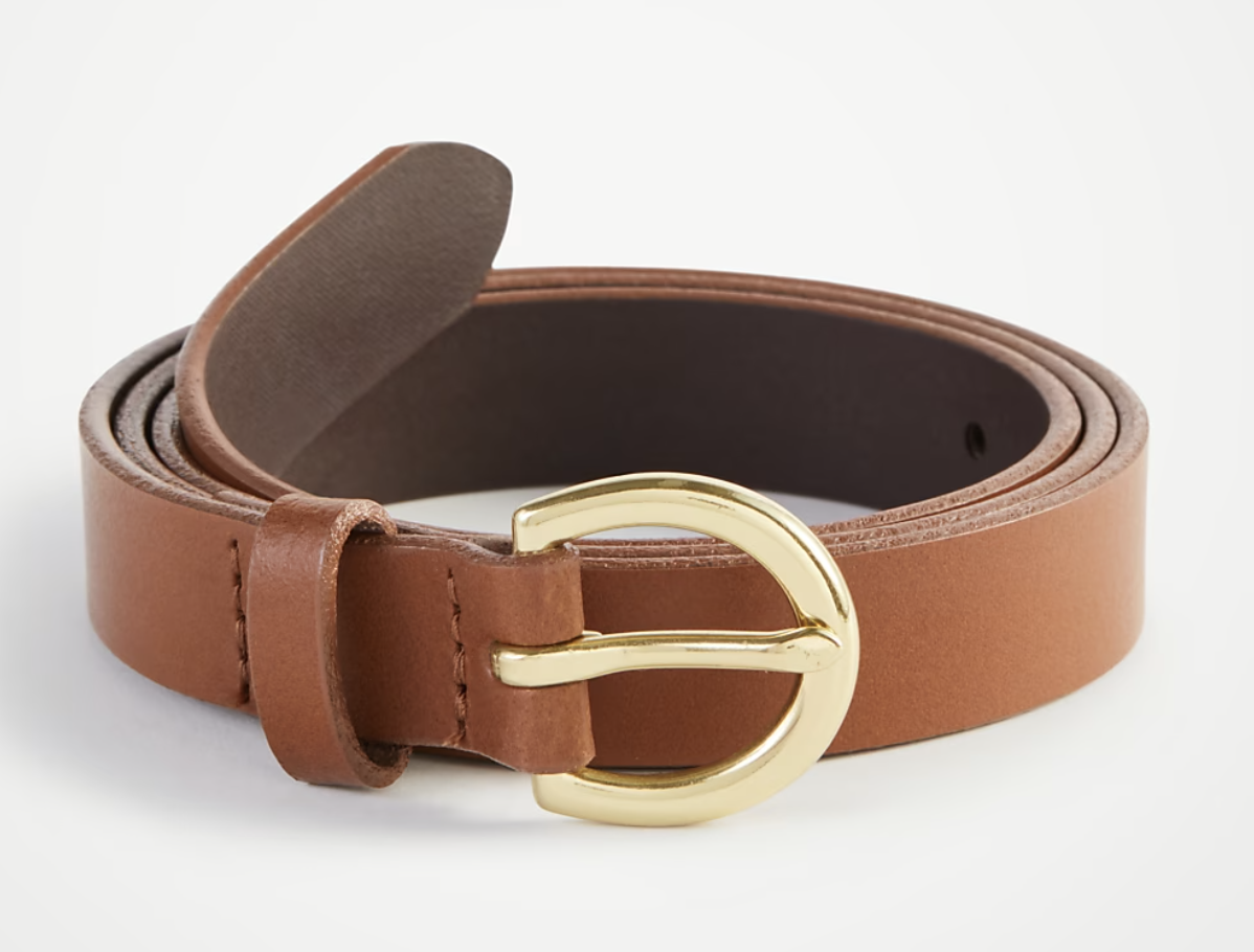 Ann Taylor leather trouser belt with a rectangular metal buckle