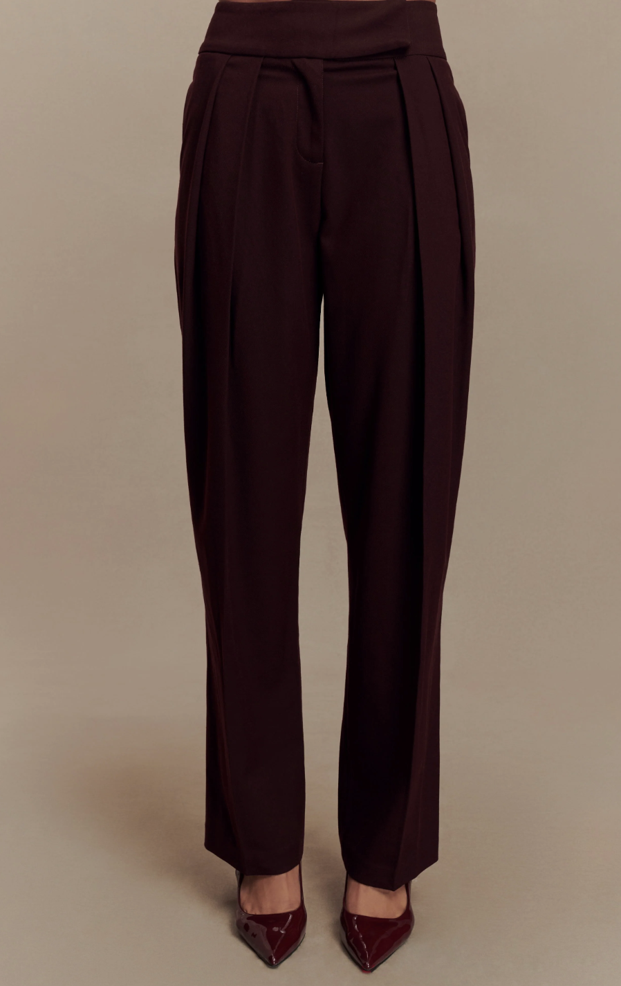 Penelope Pleated High Waisted Pants - Mahogany Regular price$119