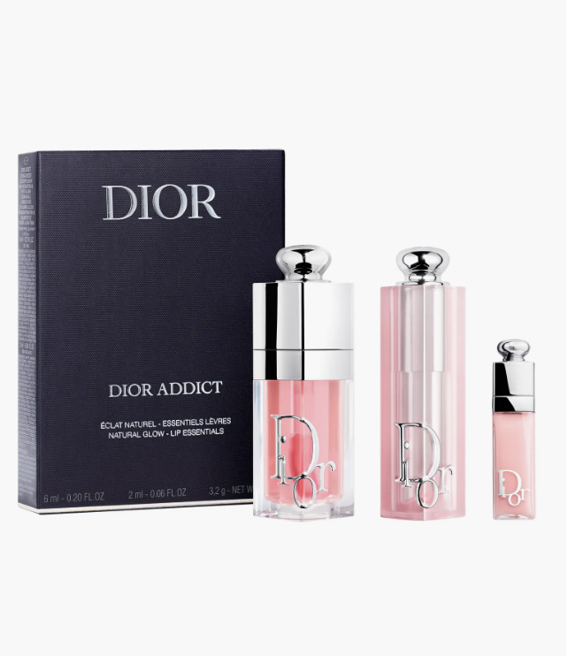 Dior Addict Natural Glow Lip Essentials set with three pink Dior lip products