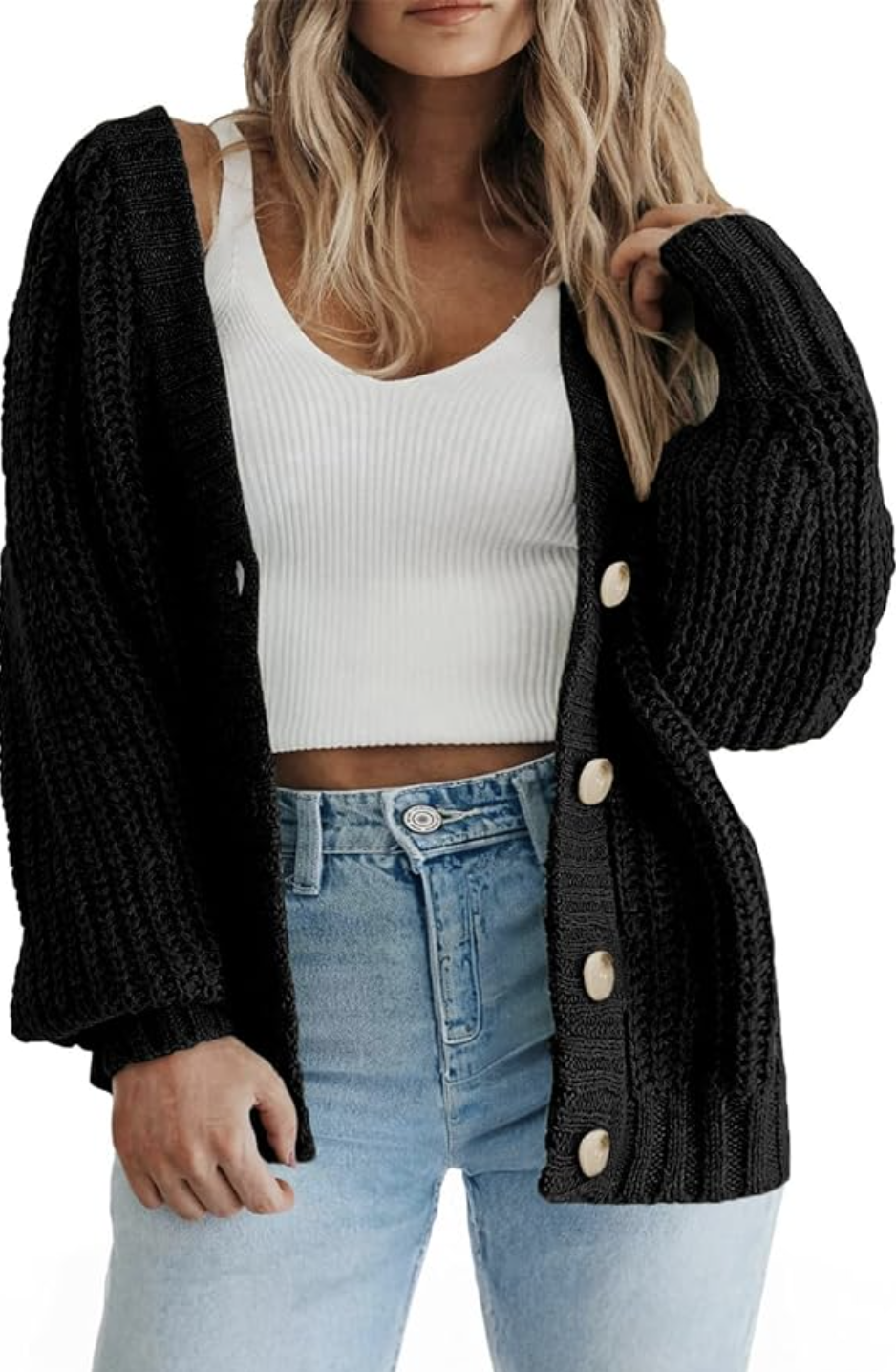 Eytino relaxed chunky cardigan available in women’s plus sizes 1X through 5X.