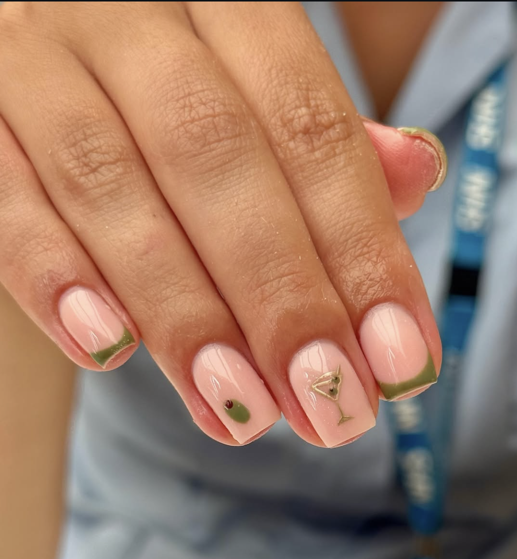 Citrus-and-olive accents manicure for the summer-to-fall transition