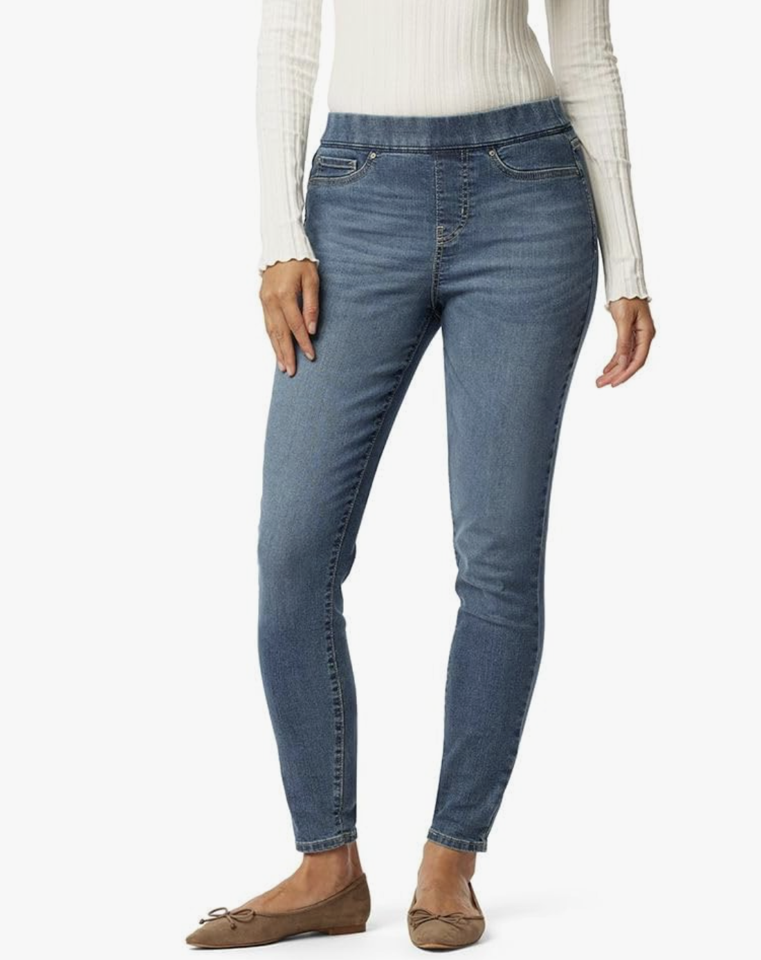 Professional stylist's pick for Signature by Levi Strauss Gold Label Totally Shaping Skinny Jeans, featuring a built-in power-mesh panel for tummy control and a comfortable pull-on waistband.