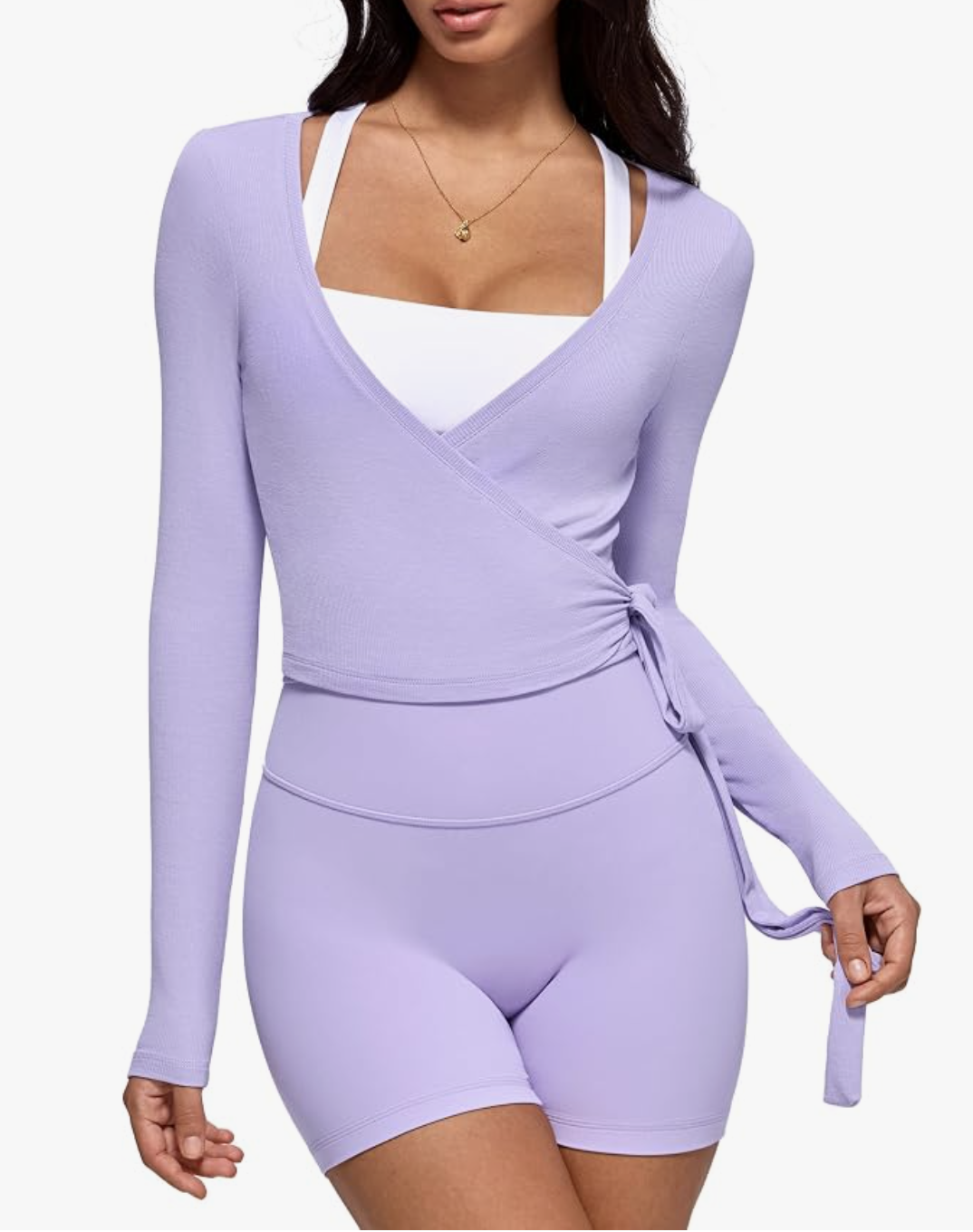 INGIA soft-knit ballet wrap top with a feminine crossover neckline.