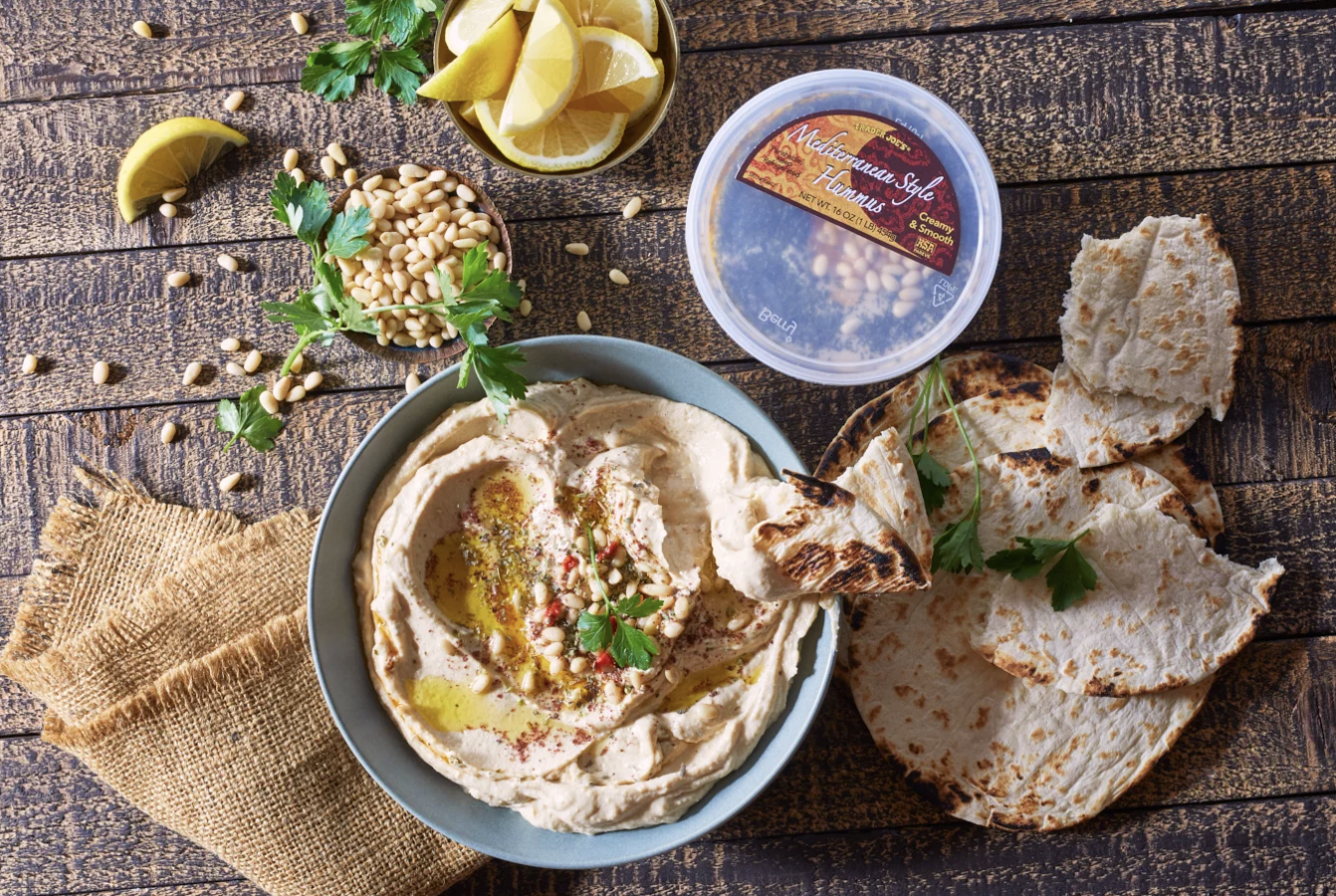 Trader Joe's Mediterranean Style Hummus with pita and vegetables