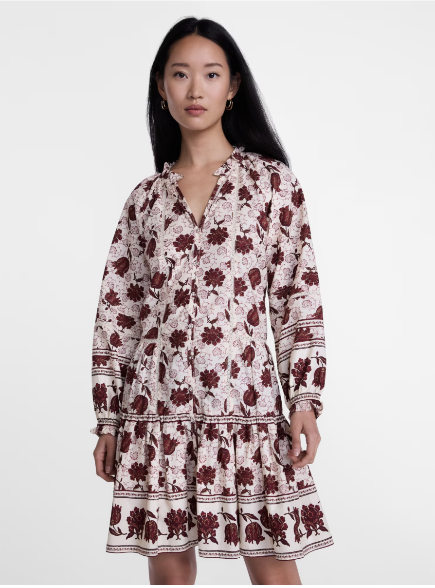 Scenario sleeveless tie-neck tiered midi dress.