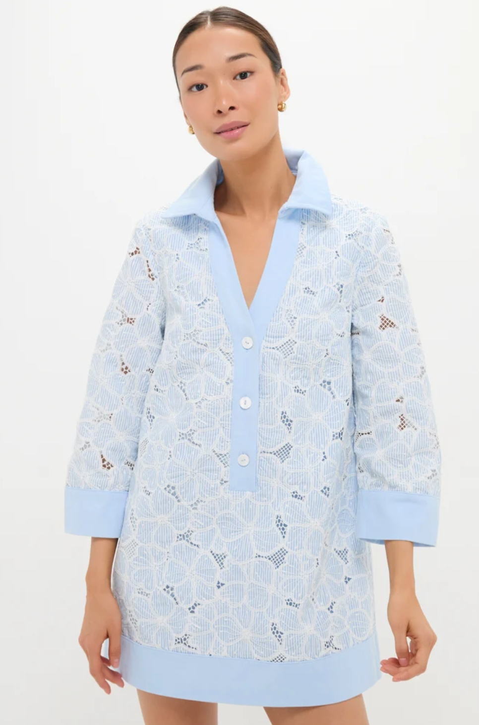 Tuckernuck Blue Floral Lace Collier Dress $198