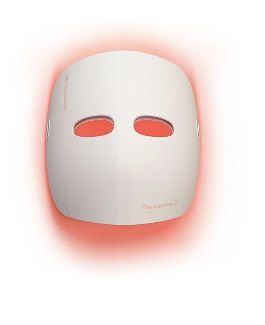 The TheraFace Mask by Therabody, an FDA-cleared LED face mask with red, blue, and infrared light therapy.