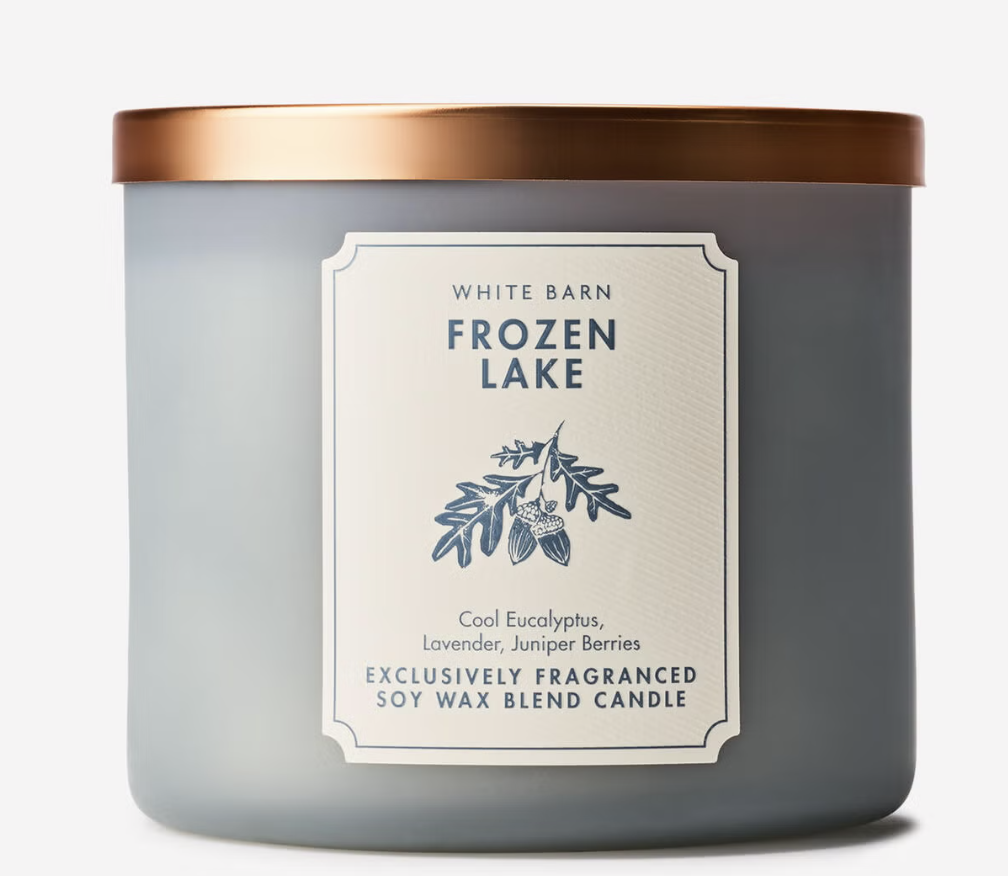 Bath & Body Works Frozen Lake three-wick candle.