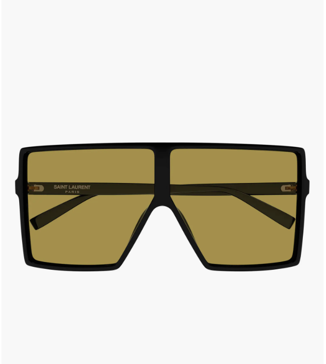 Saint Laurent oversized flat top sunglasses in black with gradient lenses, a key style for the 2026 bug-eye and shield eyewear trend.