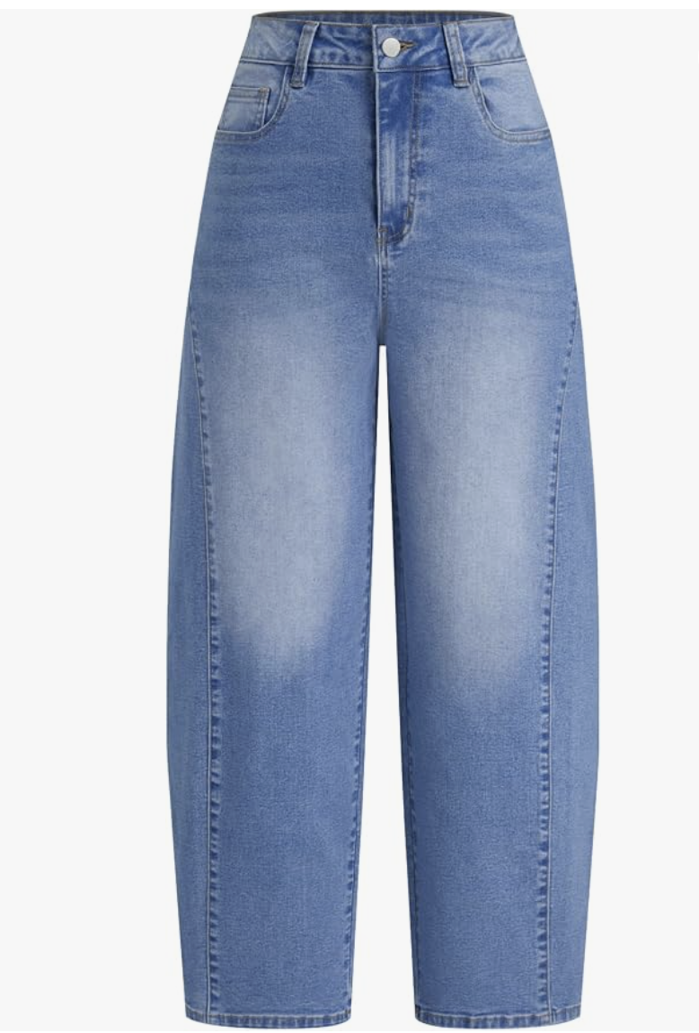 CIDER high-waisted barrel-leg jeans with a relaxed modern silhouette.