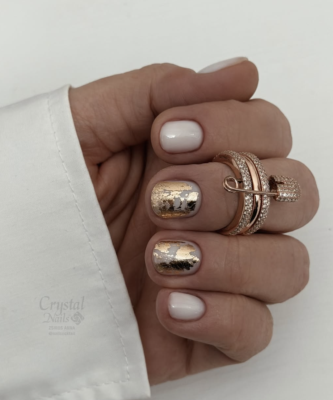 Milky nude with copper chrome manicure for the summer-to-fall transition