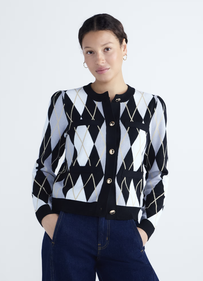 Free Assembly argyle cardigan with puff sleeves.