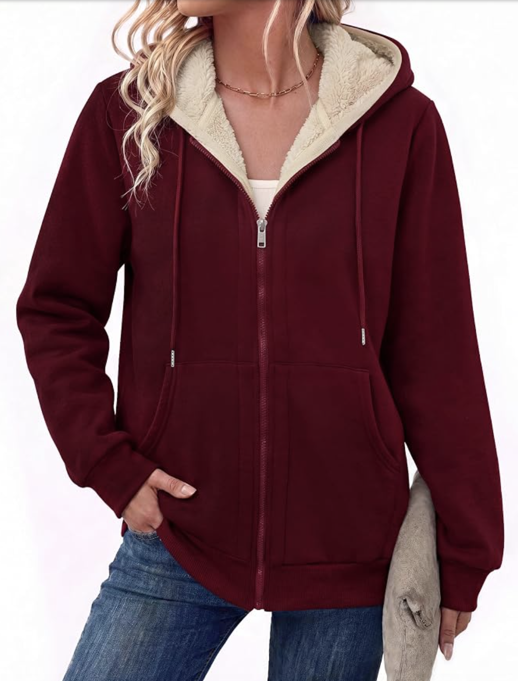 Zeagoo sherpa hoodie jacket styled for fall, featured in an Autum Love guide