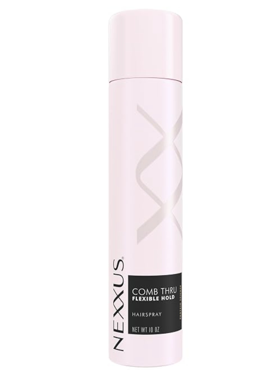 Pale pink can of Nexxus Comb Thru Flexible Hold Hairspray.