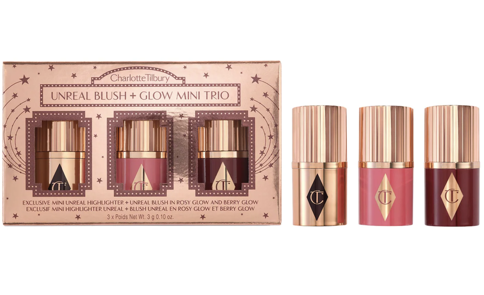 Charlotte Tilbury Mini Unreal Blush and Glow trio with blushes and highlighter