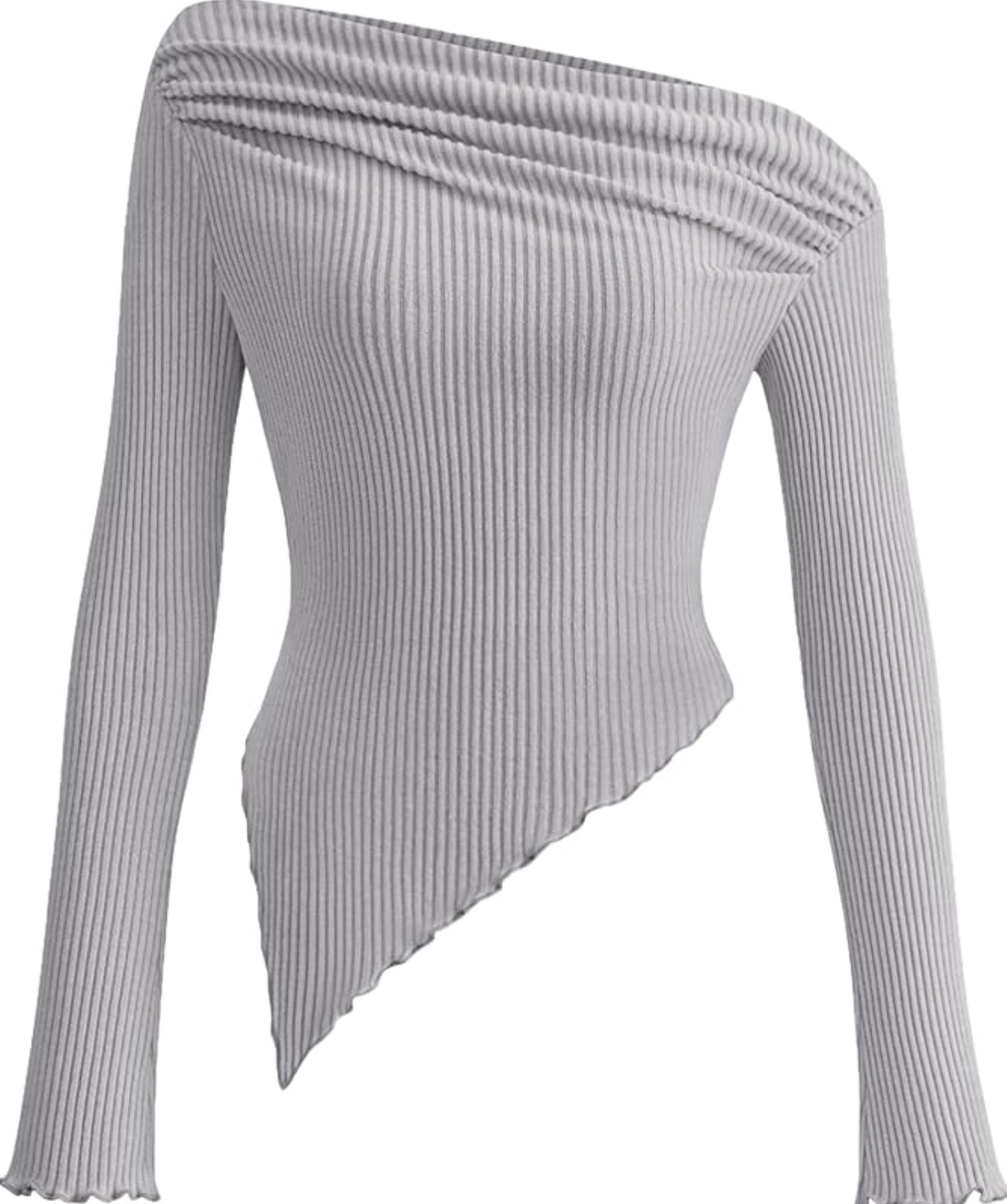 Off Shoulder Asymmetrical Fitted Knit Tee