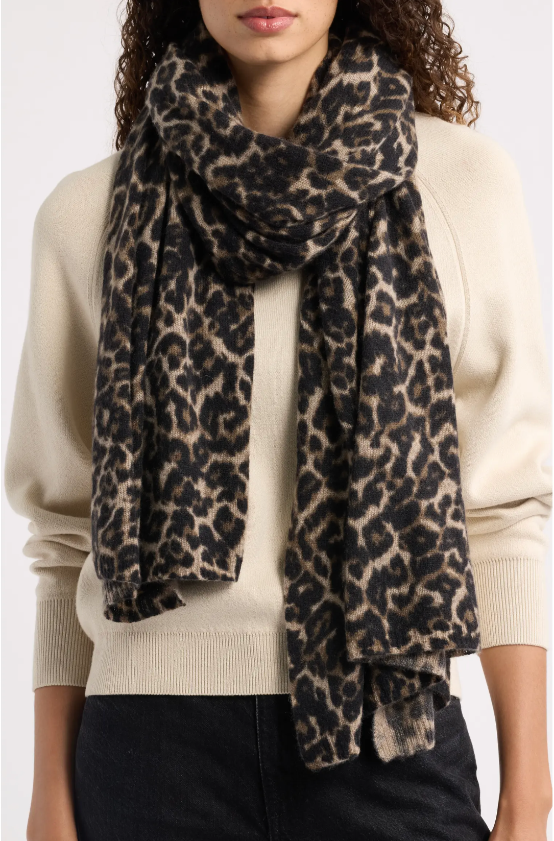 Leopard Print Nordstrom cashmere scarf on a white background