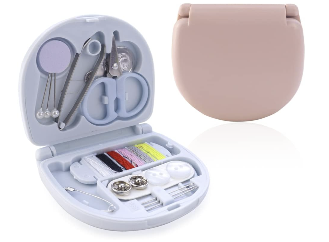 Safety pins organized inside a mini travel repair kit