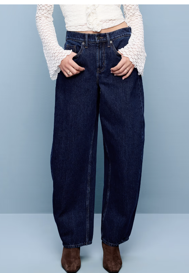 Old Navy The Arc Mid-Rise Barrel Jeans, studio product photo.