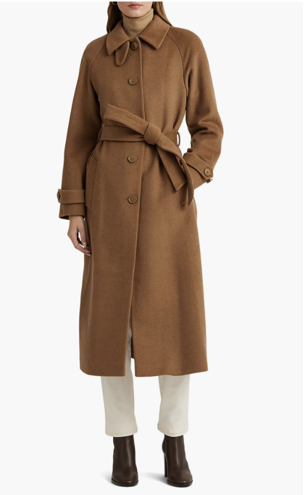 Lauren Ralph Lauren wool-blend trench coat in a warm neutral color for fall
