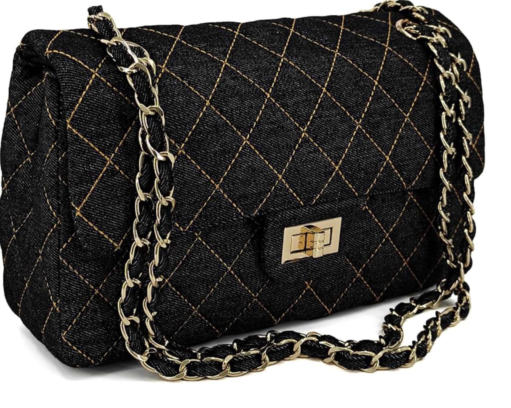 Black quilted denim chain strap flap mini bag women's summer handbag under $100