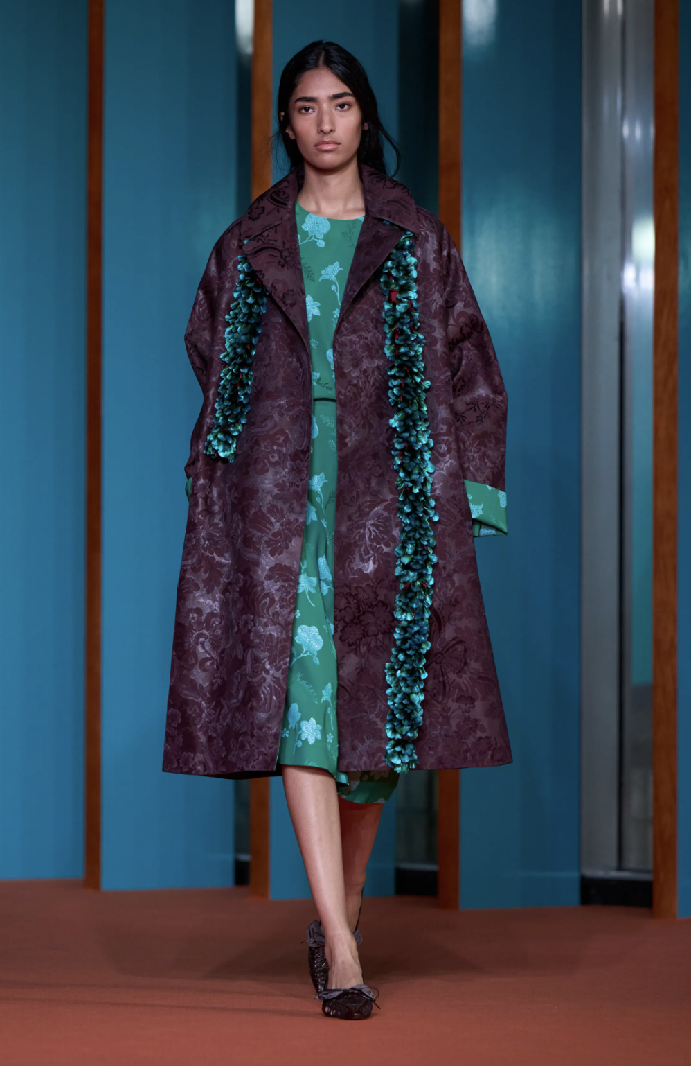 Tory Burch Spring 2027 detail shot of brocade and embroidery texture