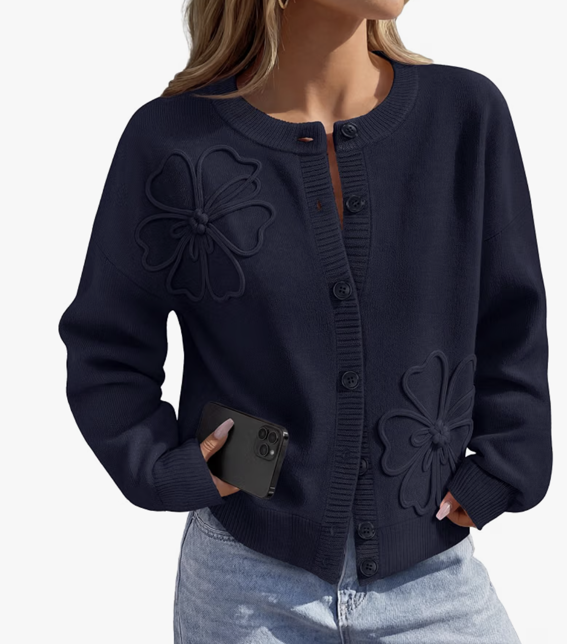 MEROKEETY Floral Button-Up Cardigan, product photo.