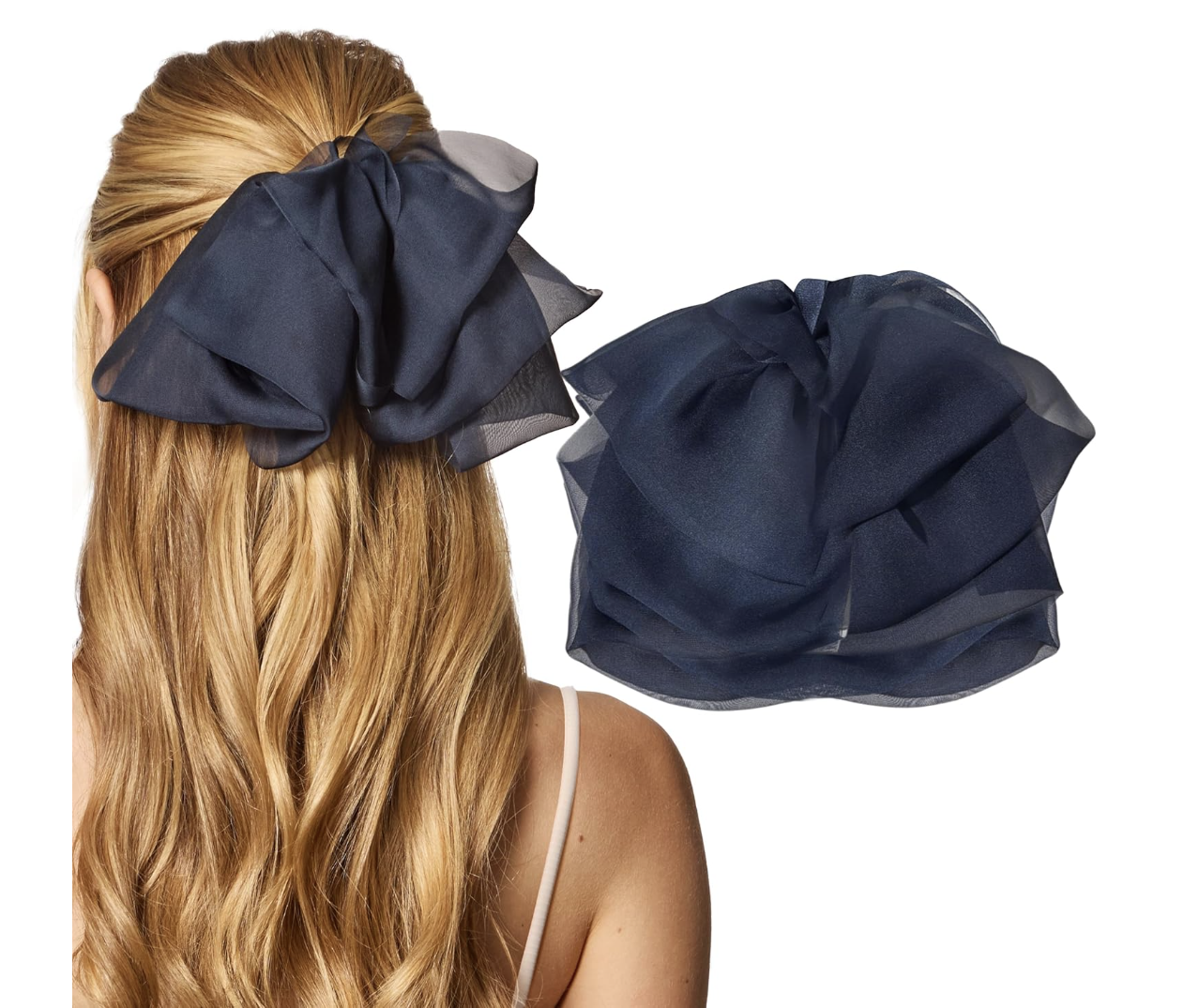 Kitsch chiffon hair bow for low buns, ponytails and subtle balletcore hairstyles.