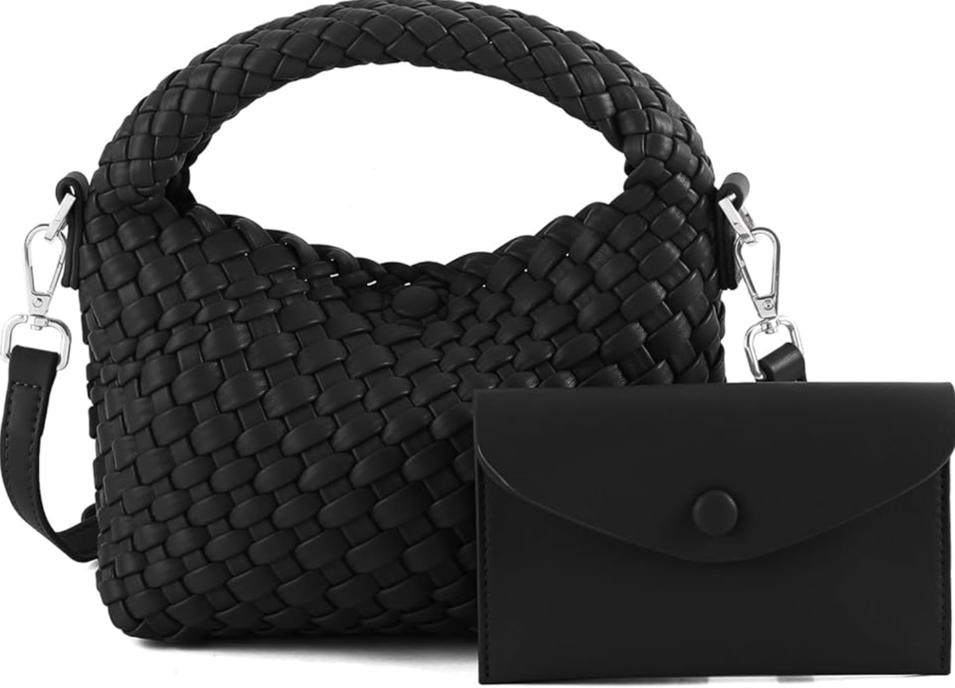 Black woven hobo shoulder bag with wallet pouch women's summer crossbody under $100