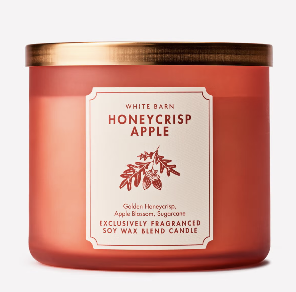 Bath & Body Works Honeycrisp Apple three-wick candle.