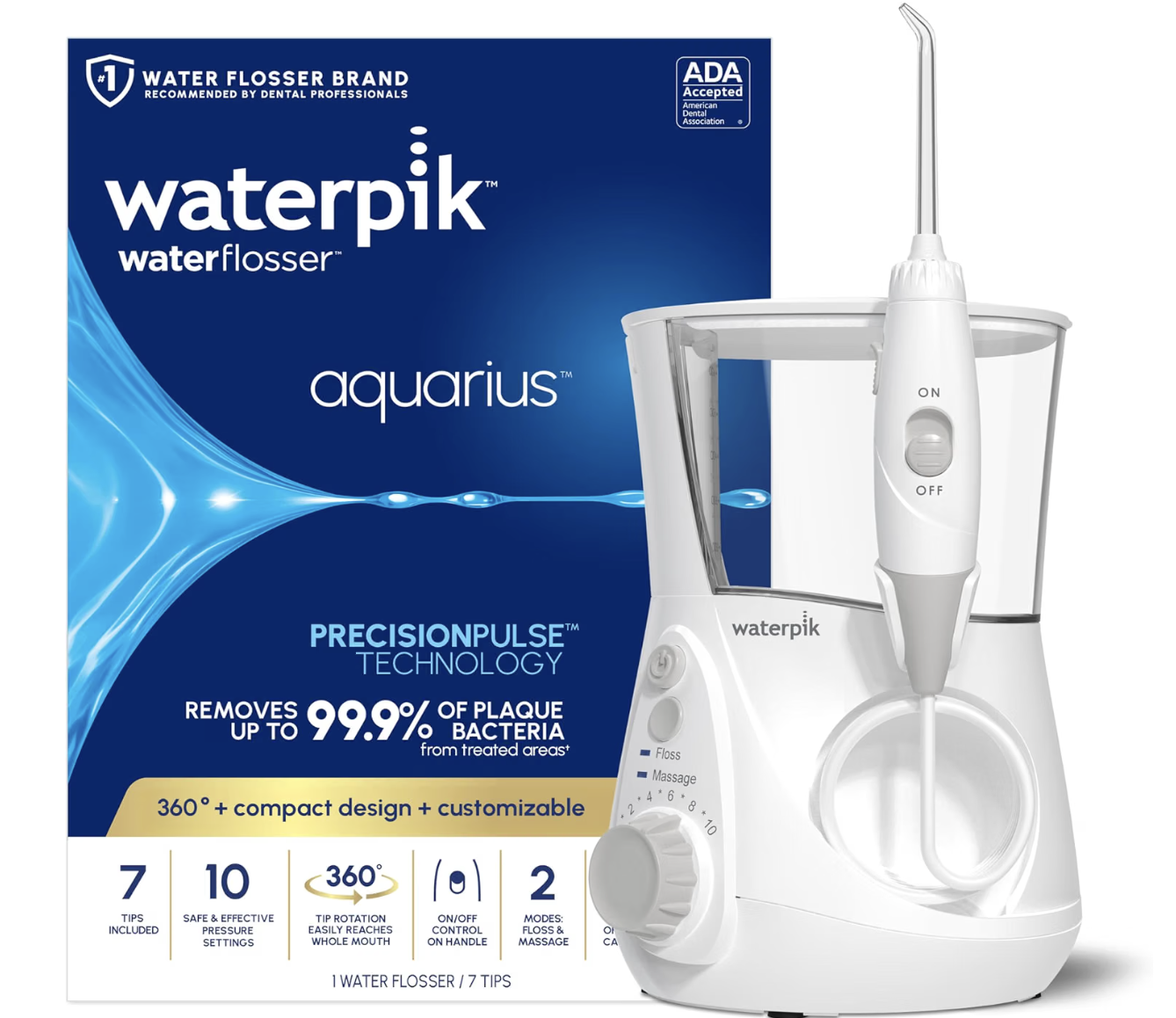 White Waterpik Aquarius countertop water flosser