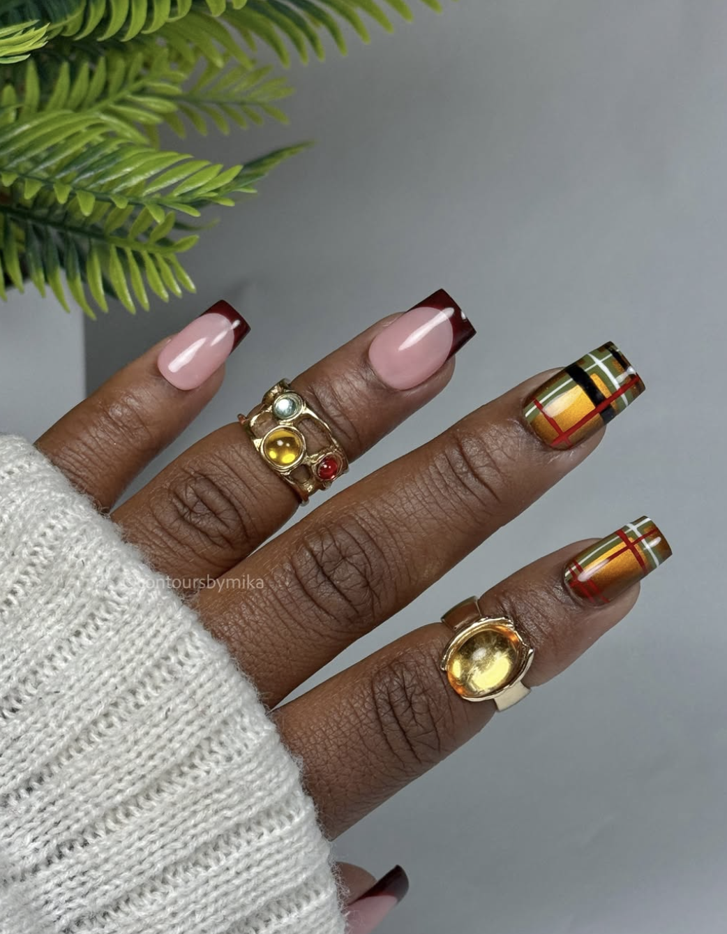 Short square October nails with a rich fall color and glossy finish