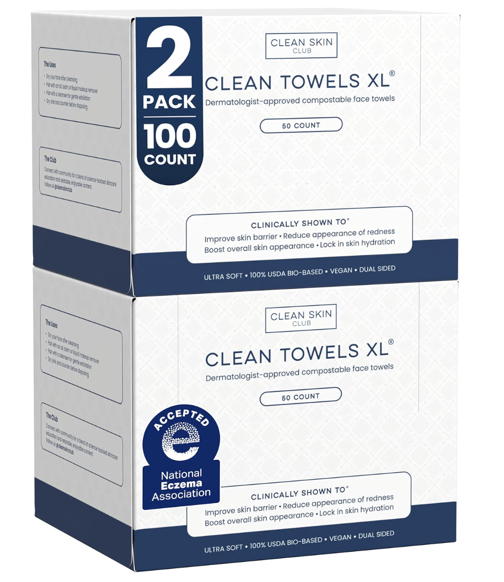 Two packs of Clean Skin Club Clean Towels XL