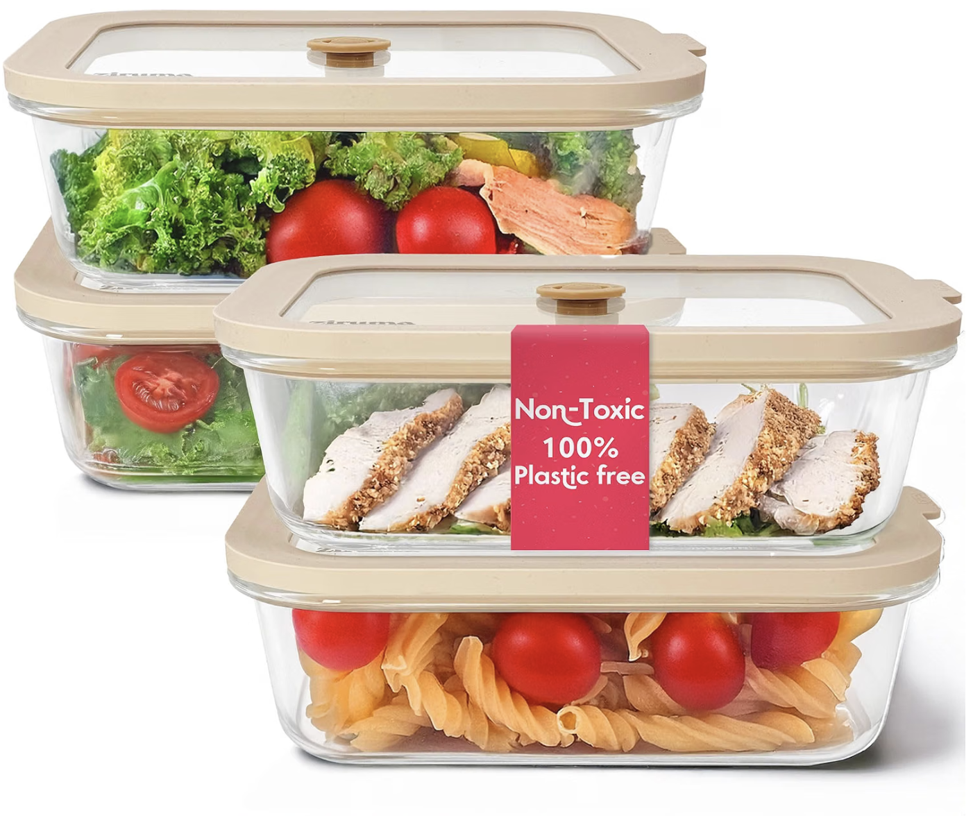 Glass food storage containers with airtight lids