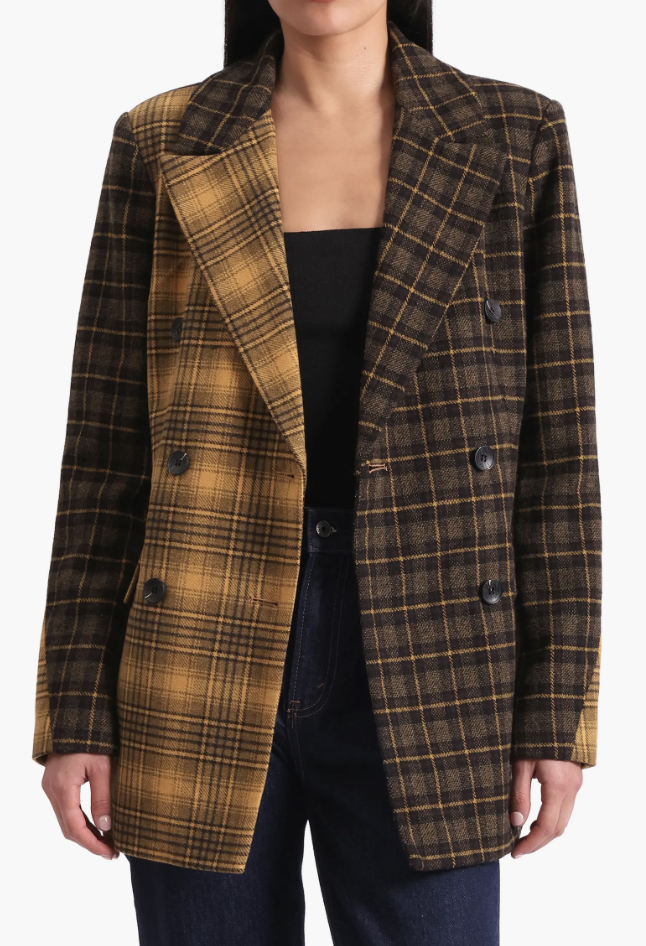 Avec Les Filles tailored green and navy sculpted plaid coat