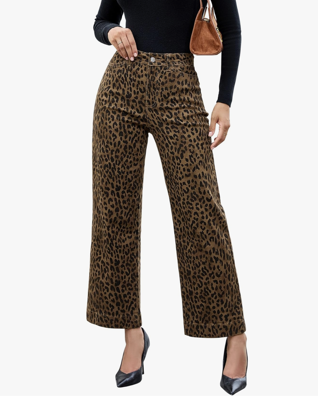High Waisted Leopard Cheetah Print Ankle Length Stretchy Denim Pants