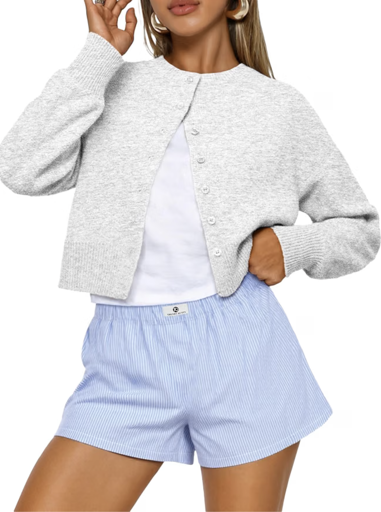Trendy Queen grey cropped button-front cardigan