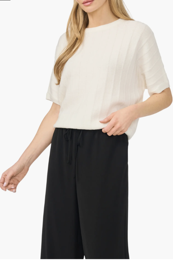 Halogen short dolman-sleeve sweater styled as an easy fall layer