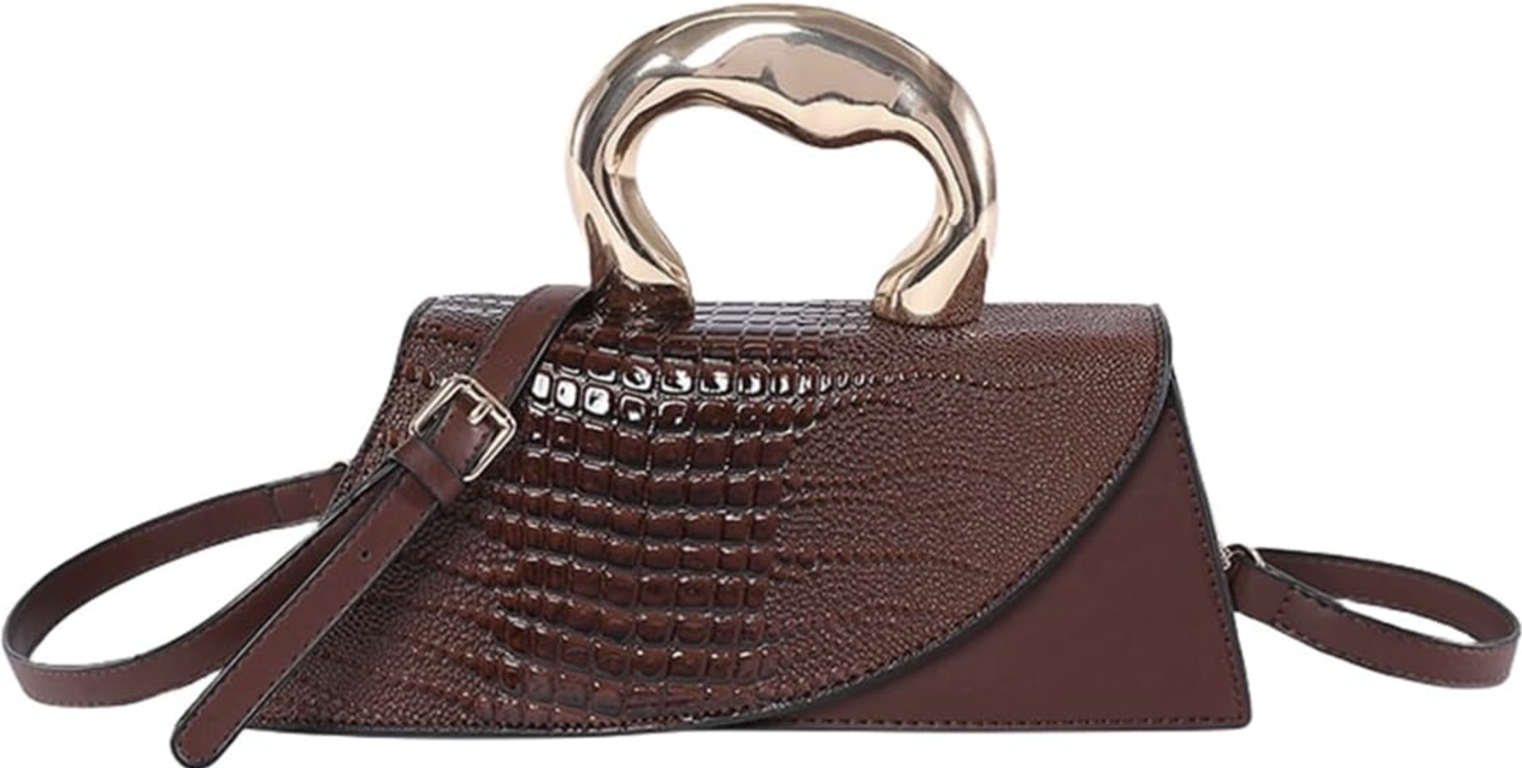 Dark brown crocodile embossed structured shoulder bag women's summer handbag under $100