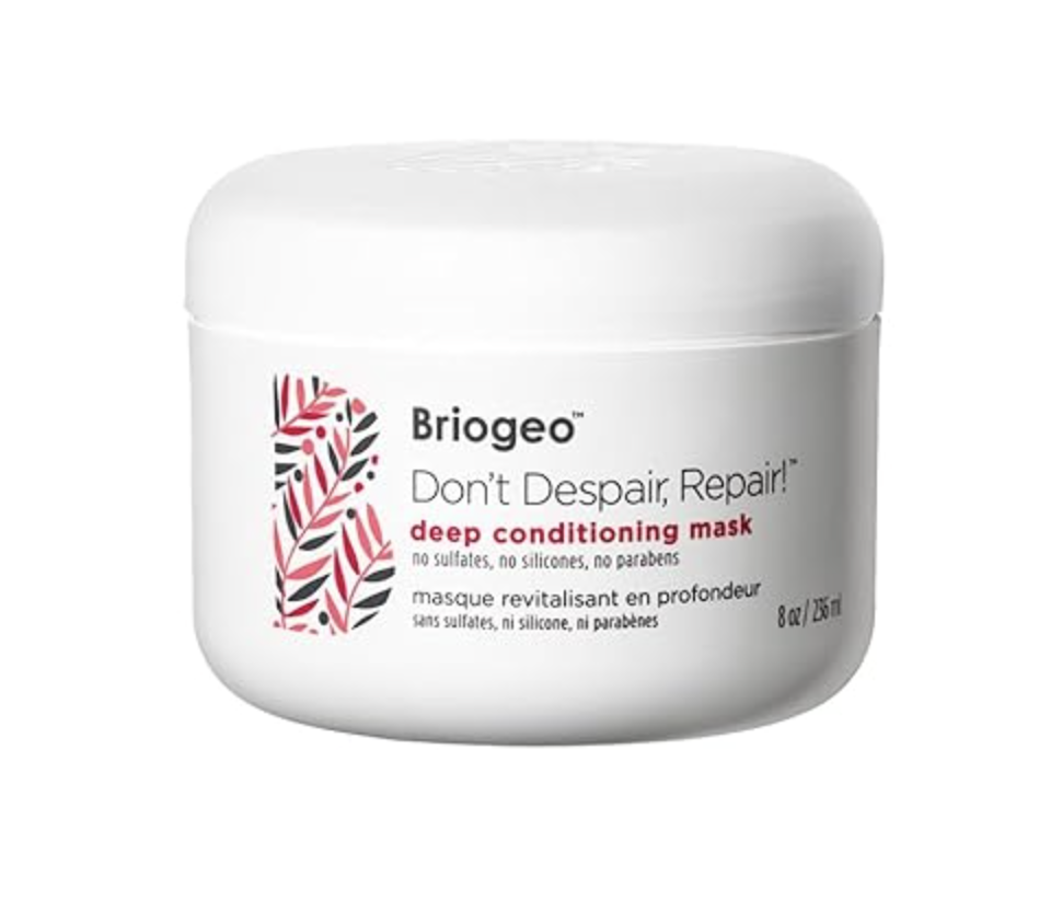 Briogeo Don't Despair, Repair! Deep Conditioning Mask in a white 8-ounce jar for hair repair and hydration.