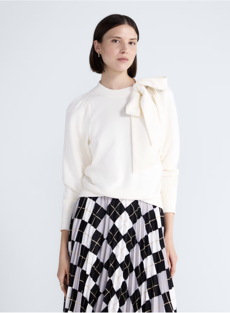 Sueded-terry sweatshirt with a bow neckline from Free Assembly.