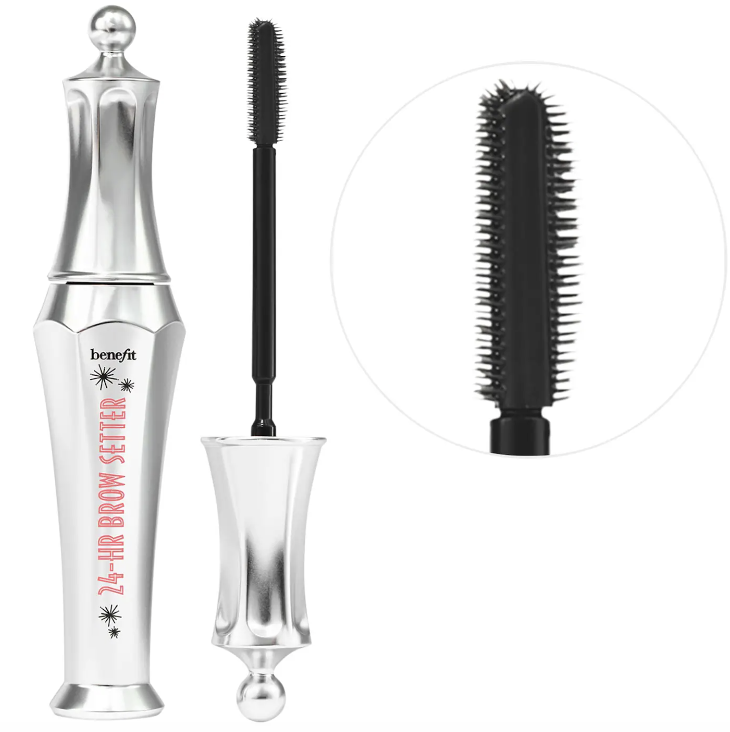 Benefit 24-HR Brow Setter clear brow gel and dual-sided wand.