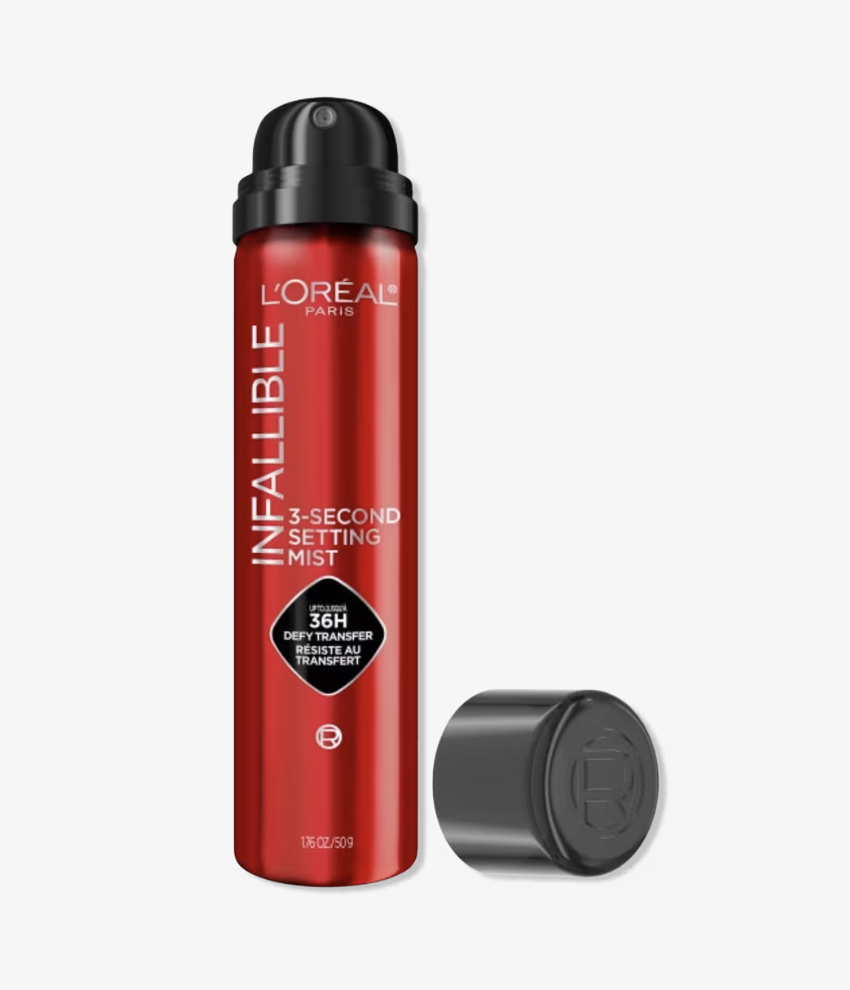 A close-up of L'Oréal Paris Infallible 3-Second Setting Mist Spray.